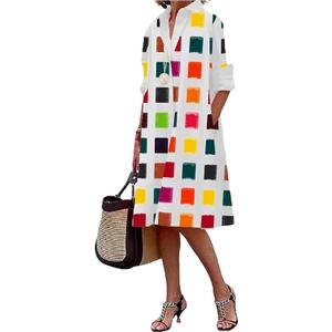 BDAILKA Women's Shirt Dress Casual Midi Dress Button Down V Neck Fit A-Line Shirt Dresses (White, S)