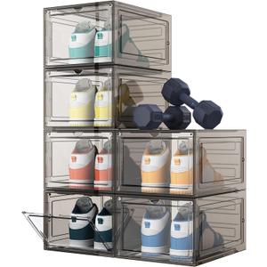 HOMIDEC Shoe Storage, 6 Pack Shoe Organizer Hard Plastic Shoe Box, Shoe Boxes Clear Plastic Stackable, Shoe Boxes with Lids for Size 13, Clear Smoke