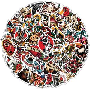 57PCS Vintage Graffiti Tattoo Stickers Packs for Adults Teens, Retro Horror Skull Waterproof Vinyl Sticker for Water Bottles Laptops Cars Skateboards Mens Cave Decorations