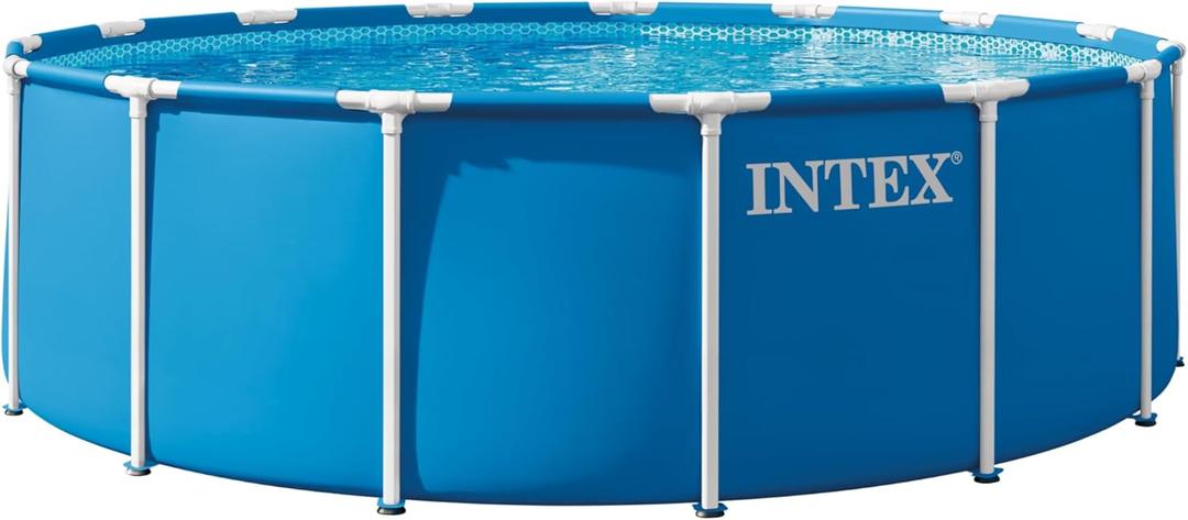 INTEX Metal Frame 15 ft x 48 in Above Ground Pool Set, Round Swimming Pool with Steel Frame, 1000 GPH Cartridge Filter Pump, and Type A Filter Cartridge