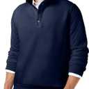Quilted Sweatshirts for Men Quarter Button Pullover Sweater Casual Mock Neck Thermal Fleece Pullover Sweatshirt (Medium, Navy Blue)
