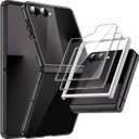 JETech 3 in 1 Case for Samsung Galaxy Z Flip 7 2025 with 2-Pack Tempered Glass Front Screen Protector, Crystal Clear, Anti-Scratch Transparent Hard PC Shell, Protective Phone Cover (Black)