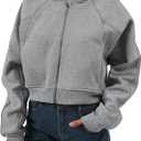 Amazhiyu Women' s Fleece Oversized Full-Zip Cropped Hoodie Winter Crop Top (Gray, L)