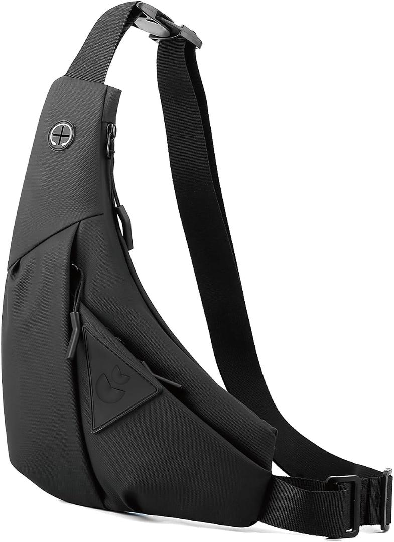 Small Sling Shoulder Crossbody Bag Men Women, Lightweight Anti-theft One Strap Casual Chest Bag Slim Backpack for Outdoor Walking Trip Hiking Biking Black