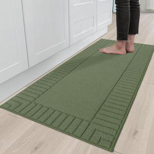 BEQHAUSE-Kitchen-Rugs-Non Slip-Kitchen-Mats-for-Floor Machine Washable Kitchen Rugs Absorbent Kitchen Carpet with TPR Non Skid Backing,Green, 24x60
