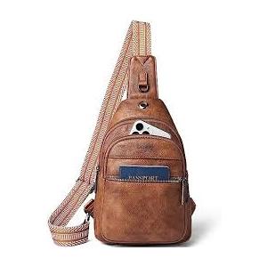 Womens Sling Bag Crossbody Bags for Women Vegan Leather Sling Backpack Daypack Fanny Pack Crossbody Purse Travel, Brown