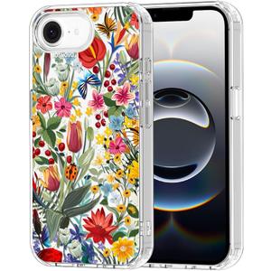 MOSNOVO Case for iPhone 16e, [Buffertech 6.6ft Military-Grade Drop Protection] [Anti Peel Off Tech] Clear TPU Bumper Phone Case Cover Design - in The Garden