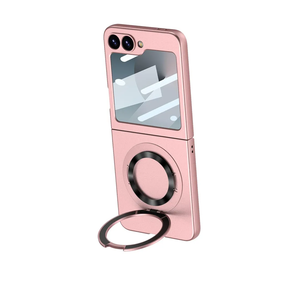 Magnetic Case for Samsung Galaxy Z Flip 6, Hidden Ring Holder Stand Shockproof PC Protection Phone Cover with Screen Protector Slim Case (Pink)