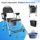 Folding Bedside Commode Chair for Elderly with Adjustable Height, Toilet Seat with Footrest and Soft PU Seat Cushion, Adults Potty Chair with Storage Cloth Bag for Seniors, Disabled (Black)