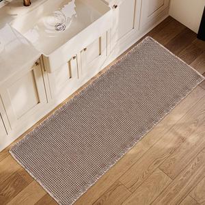 ZALL Tan Waffle Bath Mat,Super Absorbent Non Slip Long Bathroom Runner Rug,Brown 24X60inch,Machine Washable Ultra Soft Floor Mats