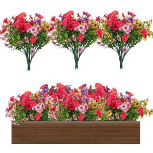 30 Bundles Fake Flowers for Outdoor Spring Summer Decoration Colorful Daisy Eucalyptus Realistic Artificial Plastic Plants for Home Planter Porch Window Box Yard