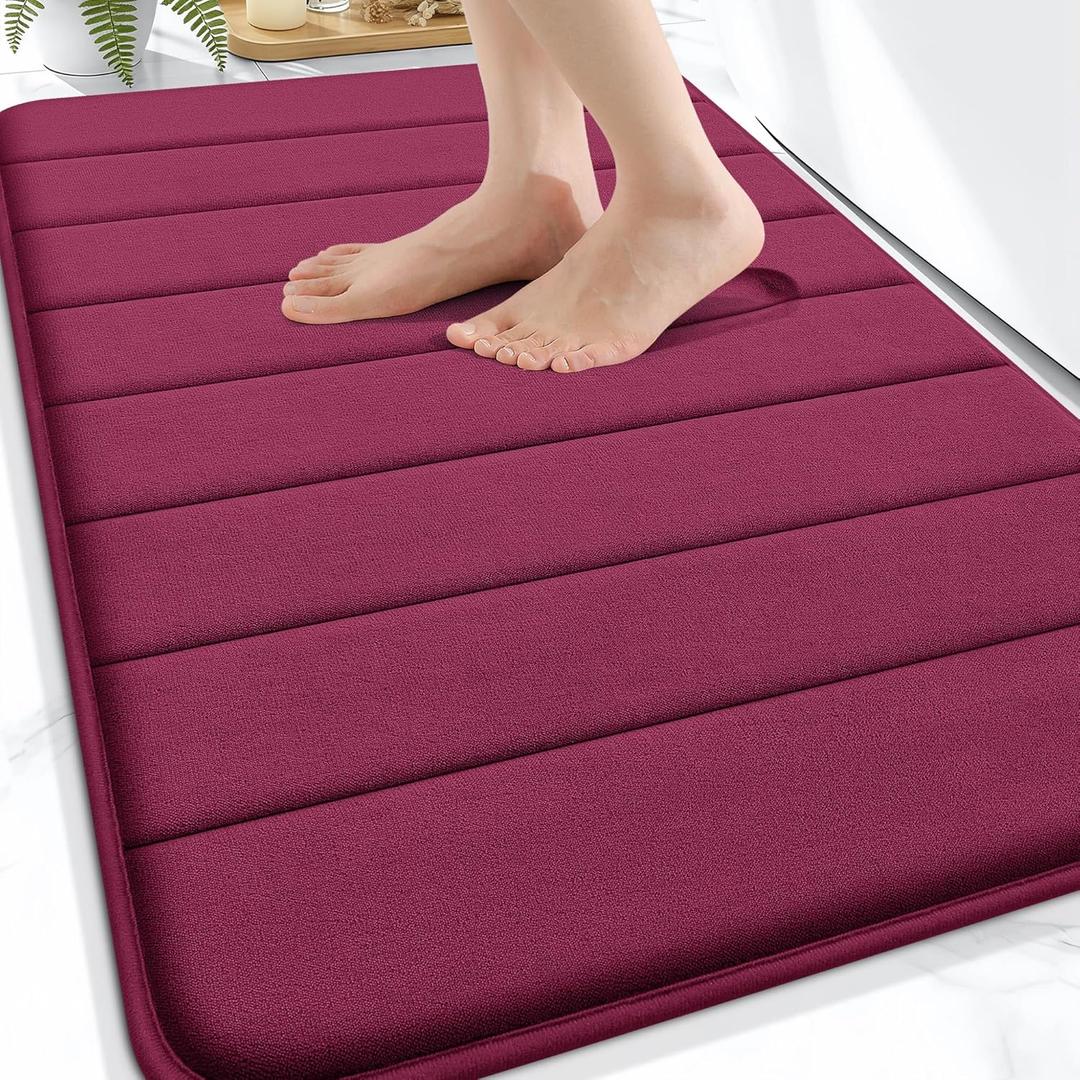 OLANLY Memory Foam Bath Mat 30x20, Super Soft Absorbent Bathroom Rugs, Quick Dry, Machine Washable Shower Floor Rugs, Bathmat Carpet, Bathroom Home Decor Accessories, Burgundy