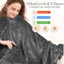Wearable Heated Blanket Robe, Cordless battery Heated Blanket with 8-Zone Heating & 3 Temp Settings, Machine Washable Oversized Hooded Throw, Cozy Gift for Mom & Grandma, 38"x67", Grey, Teddy Fleece
