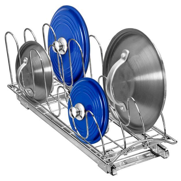 Lynk Professional Slide Out Pan Lid Holder - Pull Out Kitchen Cabinet Organizer Rack: Pot Lid & Pan Storage, Chrome - Plated Steel