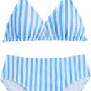 RoseSeek Girls Floral Halter Swimsuit High Waisted Triangle Boho 2 Piece Bikini Bathing Suit Swimwear, 12Y