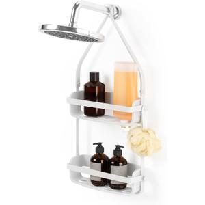 Umbra Flex Hanging Shower Caddy with 2 Shelves, Bathtub Shelf and Bathroom Organizer, White