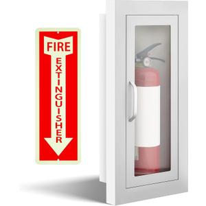 Zonon Semi-recessed Fire Extinguisher Cabinet with Reflective Sign, Steel Recessed Wall Cabinet Box, Magnetic Door with Handle, Acrylic Window, 2.5 Inch Trim, for 2.5/5/10 lb. Extinguisher