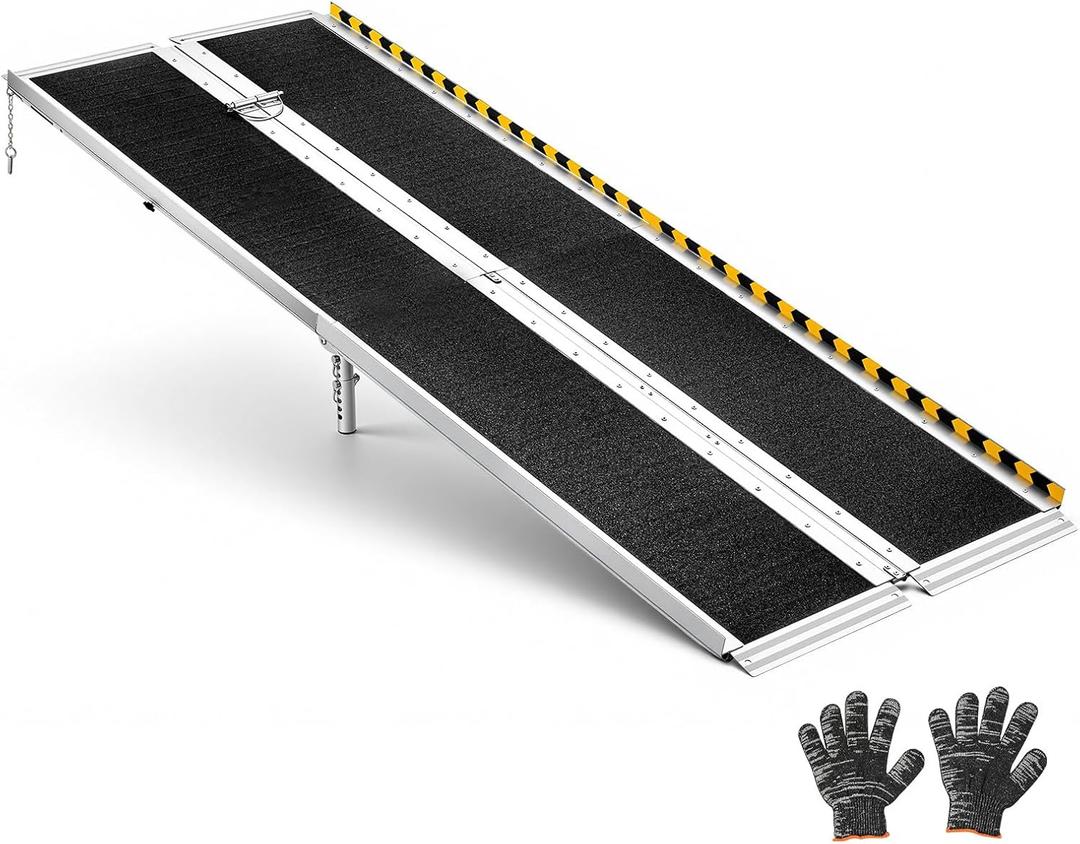 VEVOR 8FT Portable Wheelchair Ramp, Smooth Door Access No Blocking Design, 800 LBS Heavy Duty Non-Slip Threshold Ramp for Home Steps, Stairs, Doorways, Scooter, Curbs