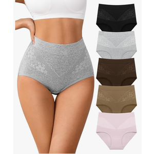 Irocue High Waisted Underwear for Womens Cotton Tagless Soft Ladies Panties Full Coverage Tummy Control Briefs 5 Pack, Large