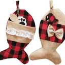 Pet Christmas Stockings for Cats Burlap Plaid Holiday Hanging Fish Socks Fireplace Tree Christmas Decoration