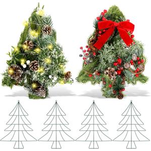 6 Pcs 13 Inch Christmas Wreath Christmas Tree Wire Wreath Metal Frame Xmas Garland DIY Craft for Holiday Wall Porch Home Decoration Front Door Chair Fireplace Hanging Decor Xmas Tree