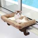 Zakkart Cat Perch for Window Sill with Bolster - Orthopedic Hammock Design with Premium Hardwood & Robust Metal Frame - Cat Window Seat for Large Cats and Kittens - Dark Stained Wood Brown Bed, 24''W