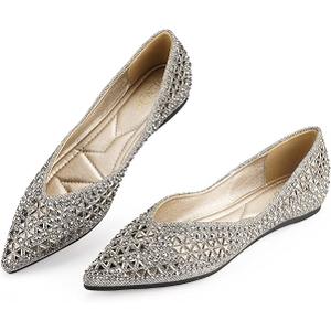 LIYUHANJIALU Flats Shoes Women Rhinestone Pointed Head Ballet Flats Comfortable Soft Memory Foam Insole Flat Shoes for Women Comfortable Dress Shoes Size 10.5  Silver 