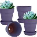 vensovo 6 Inch Purple Terracotta & Clay Pots for Plant with Saucer - 4 Pack Medium Terra Cotta Planter with Drainage Hole, Flowerpot for Indoor Outdoor Plants, Crafts, Wedding Favor