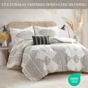 Madison Park King Comforter Set, Boho Comforters with Chenille Trims, All Seasons, Microfiber Bedding, Pillow & Shams, Ibiza, Cal King, Black/Ivory 4 Piece