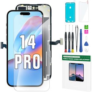 iPhone 14 Pro Screen Replacement Kit 6.1'' LCD Display 3D Touch Screen Digitizer Full Assembly Repair Kits Waterproof Frame Sticker+Screen Protector for A2650, A2889, A2890, A2891, A2892
