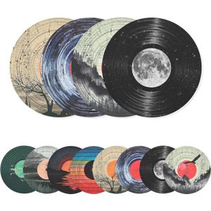 8 Pack Art Acoustic Panels, 14"X14"X0.4" Round Self-adhesive Soundproof Wall Panels, Unique Retro Record Decor Sound Absorbing Panels for Studio Home Office