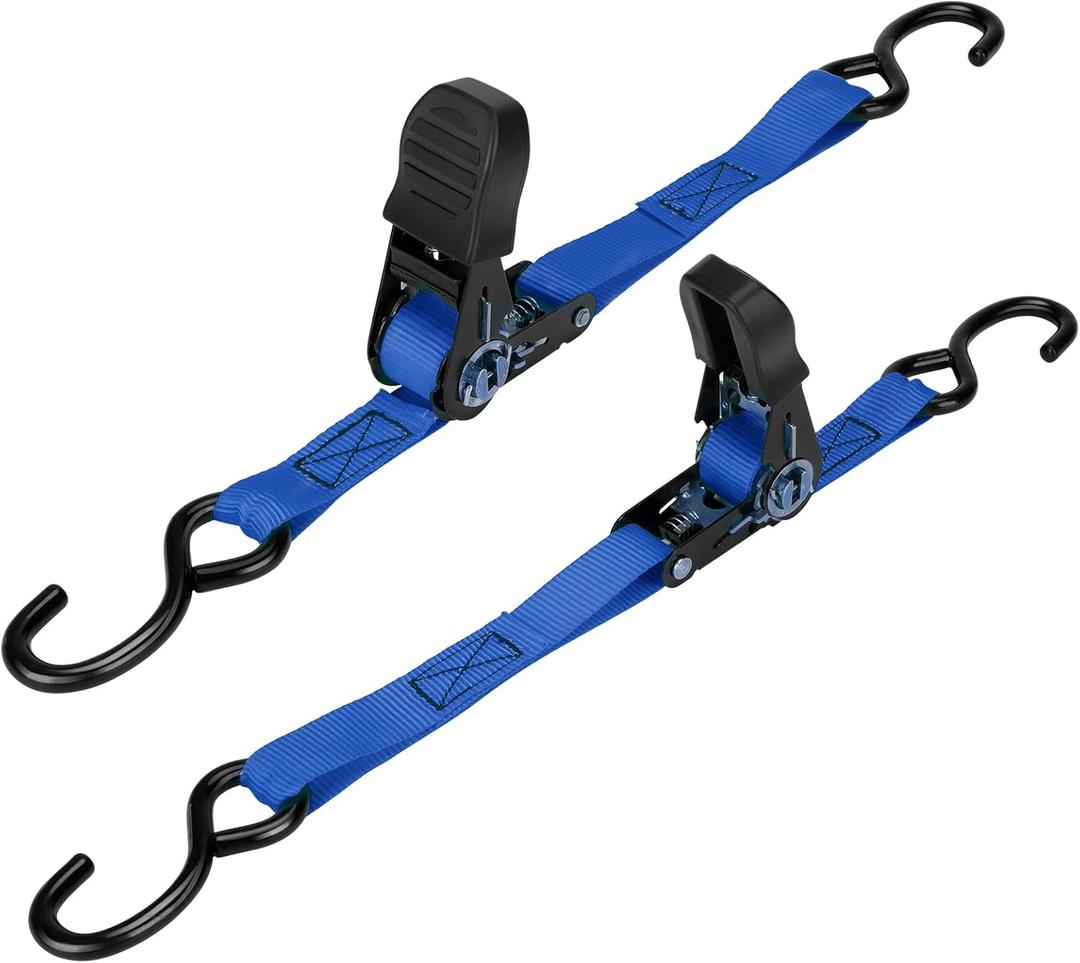 PAULINN Boat Trailer Tie-Downs Straps 1 Inch x 4 FT, 2400 LBS Heavy Duty Adjustable Transom Tie Down Straps Ratchet w/Quick Release Buckle & Anti-Scratch Hooks, for Trailer Marine Jet Ski Pontoon