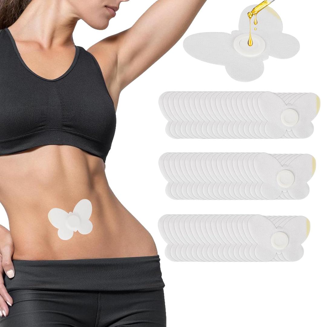 60 Pcs Disposable Castor Oil Pack Wrap for Belly Button, Butterfly Shape Organic Cotton Castor Oil Patches for Belly Button, Self-Adhesive Portable Highly Absorbent Belly Button Cover(Oil Not Included)