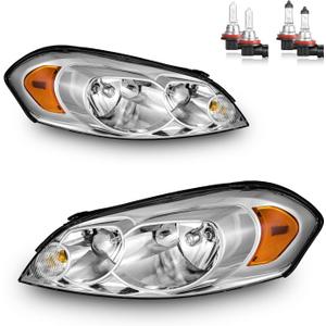 Headlights Assembly W/Bulbs for 2006-2013 Chevy Impala for 14-16 Chevy Impala Limited, 06-07 Chevy Monte Carlo Headlamp Replacement Pair (OE Replacement, Clear Lens I Chrome Housing I Amber Reflector)