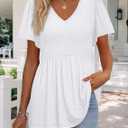 Womens Summer Tops Babydoll Short Sleeve Shirts Puff Sleeve Peplum Tops V Neck T Shirts (3X-Large)