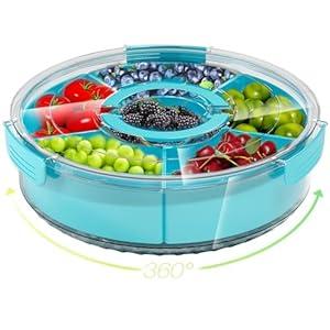 Divided Serving Tray with Lid and Handle,Large Snack Spinner,Snackle Box Container, Multipurpose Food Platter for Charcuterie Veggie Fruit, Taco Tuesday Movie Night Travel Beach Picnic Essentials