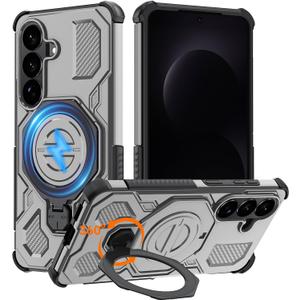for Samsung S26 Case with 360 Spin Magnetic Stand, [Compatible with MagSafe][Military-Grade Protection], Heavy Duty Magnetic Phone Case ONLY for Galaxy S26 (Gray)