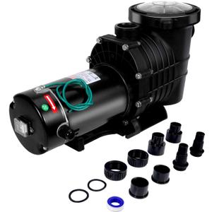 Dual Voltage Pool Pump 1.5HP 6498GPH, self-priming energy-saving equipped pumps with filter basket, for Above Ground Pools (1.5HP HBP1100II)