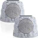 Solar Rock Speakers Outdoor Water-Resistant 2-Pack Solar Powered Rock Speaker with Lights RGB and TWS Pair for Patio Outside Garden BBQ Deck