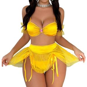Women's Sexy Princess Lingerie Set - Fairytale Cosplay Fantasy Costume Gold, L