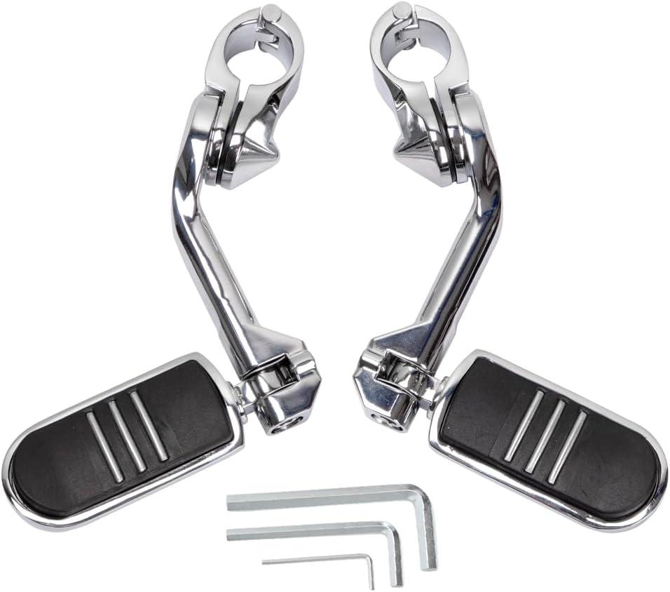 HY-SPEED Motorcycle Highway Pegs Crash Bar with 1.25" Engine Guard Adjustable Foot Peg Compatible with Softail Sportster Electra Road Glide Road King Street Glide Long Angled Chrome