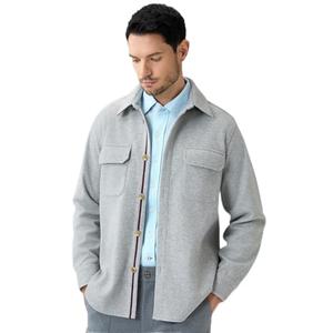 Hudson Wellesley Mens Shirt Jacket Brushed Casual Shacket with Two Pockets Long Sleeve Button Up Overshirt Misty, XL