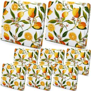 SmoothNovelty 8 Pcs Lemon Printed Couch Cover Stretch Floral Sofa Cushion Bohemian Printed Washable Cushion Covers with Elastic for Furniture Chair Bottom