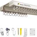 Ceiling Curtain Track Set - Dual Track Ceiling Mount 10ft, Heavy-Duty Double Track Rails with Silent Slides, Room Divider Double Track System, Includes Hooks/Clips/Brackets, White