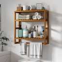 Over The Toilet Storage Bathroom Shelves Wall Mounted 3 Tier Space Saver Corner Shelf Organizer Bamboo Towel Rack Toilet Paper Cabinet with Hanging Rod Brown (Large)