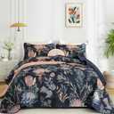 Dintszyayue King Size Quilts Navy, 3 Pieces Boho Floral Bedspread Bedding for King Size Bed, Soft Lightweight Microfiber Coverlet Set for All Season Quilt with 2 Pillowcases