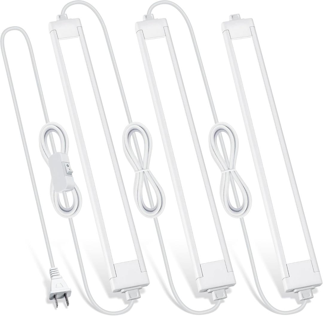 3 Pack Plug in Under Cabinet Lighting for Kitchen, 6500k Bright Under Counter Lights for Shelf/Workbench/Bookshelf/Over Sink, 14inch Linkable 110V LED Light Bar