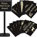 Please Wait To Be Seated Sign, 11 x 17 Inch Heavy Duty Sign Holder Stand with 16 Inserts, Floor Standing Poster Stand with Weighted Base for Indoor/Outdoor Signage&Advertising, Black