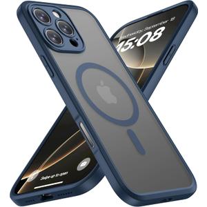 ImpactStrong Magnetic Guard for iPhone 16 Pro Case [Camera Control Button] [Camera Protection] [Military Grade Drop Tested] [Compatible with MagSafe] Slim Translucent Matte Phone Case - Navy Blue