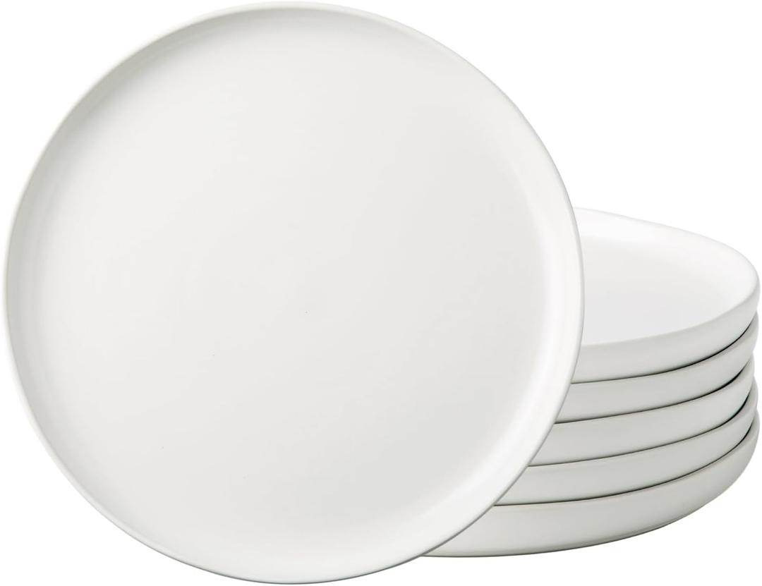 AmorArc Ceramic Dinner Plates Set of 6, Wavy Rim 10.5 Inch Stoneware Dish Set, Large Dinnerware Plates for Kitchen-Microwave&Dishwasher Safe, Scratch Resistant-Reactive Glaze Matte White